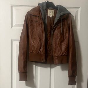 Maralyn & Me Brown Jean Jacket with Gray Hood